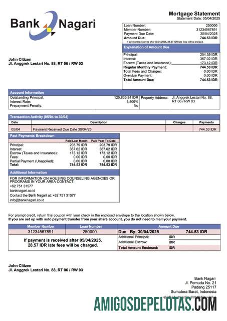 imprimível Modelo Word e PDF de declaração de hipoteca do Banco da Indonésia Nagari